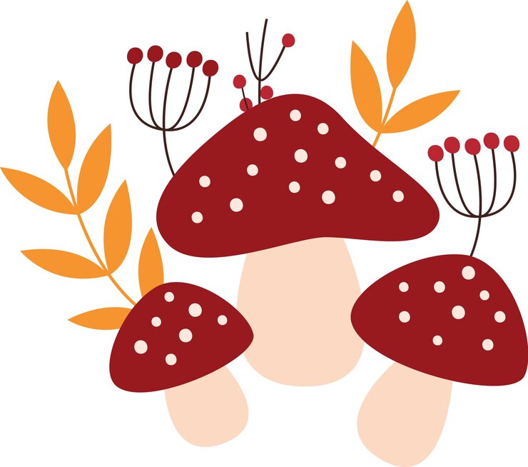 Vektor mushrooms with leaves