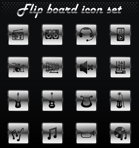 Music vector flip mechanical icons for user interface design