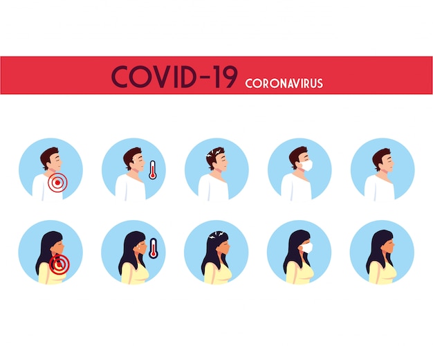 Muž a žena s příznaky viru Covid 19, vektorový design