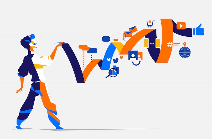 Vektor muž, který plánuje strategii digitálního marketingu