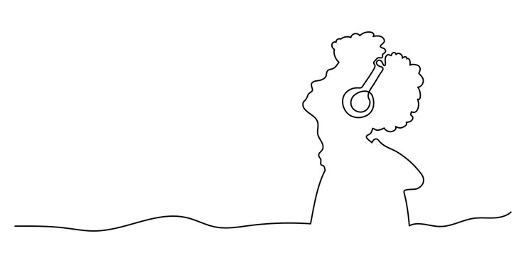 Vektor muž se sluchátky jednou čárou na bílém pozadí jedna čára souvislý hudební banner