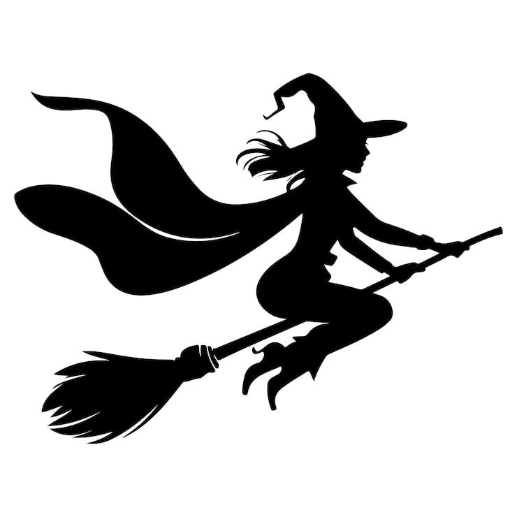 Vektor mythical characters for halloween silhouette witch flies on a magic broomstick