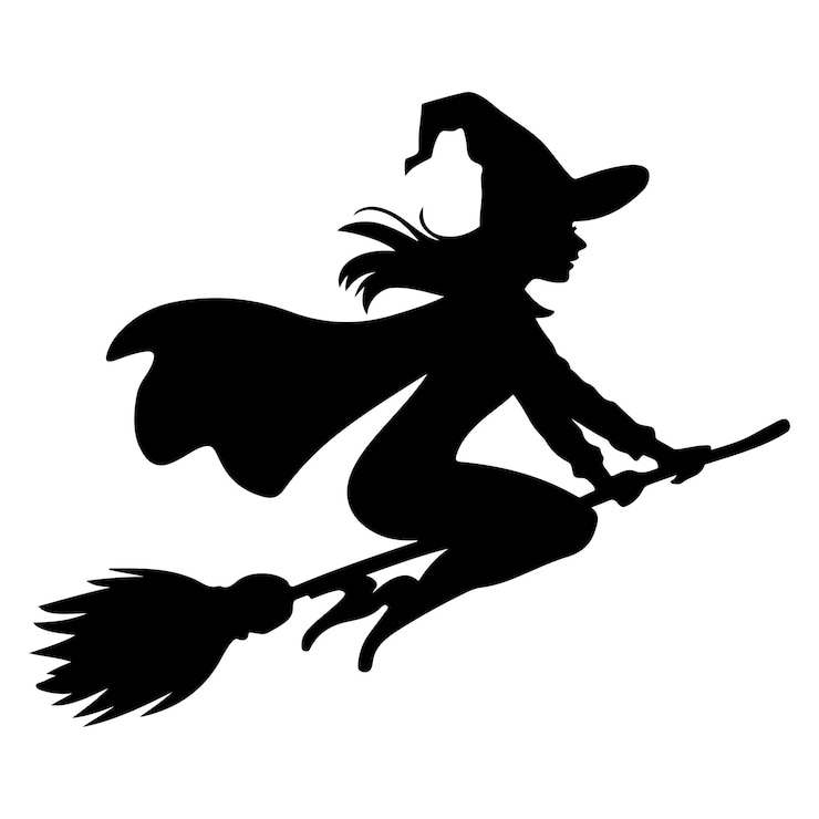 Vektor mythical characters for halloween silhouette witch flies on a magic broomstick