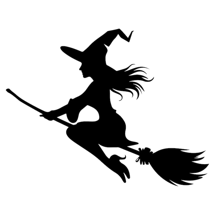 Vektor mythical characters for halloween silhouette witch flies on a magic broomstick