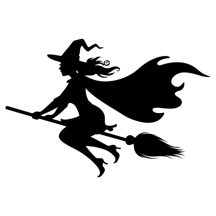 Vektor mythical characters for halloween silhouette witch flies on a magic broomstick