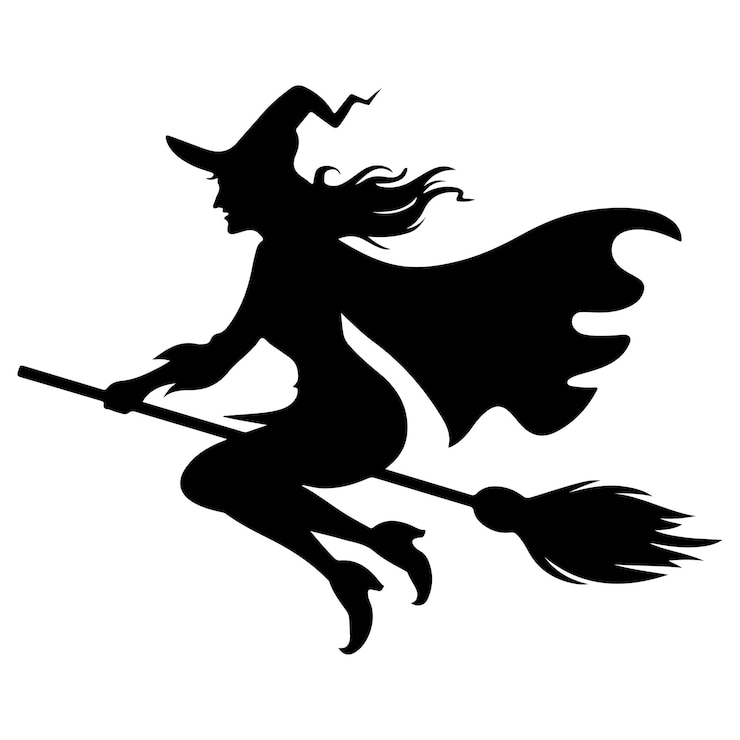 Vektor mythical characters for halloween silhouette witch flies on a magic broomstick