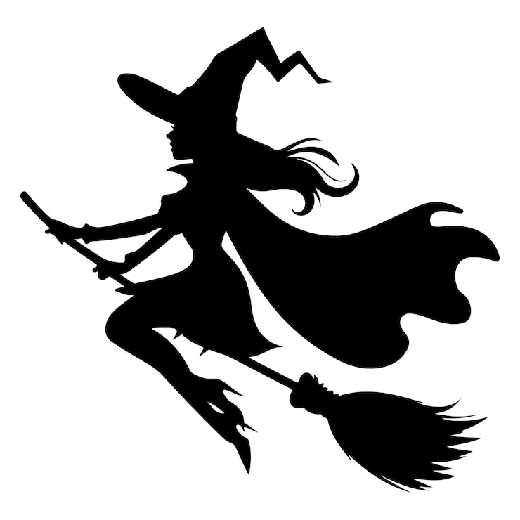 Vektor mythical characters for halloween silhouette witch flies on a magic broomstick