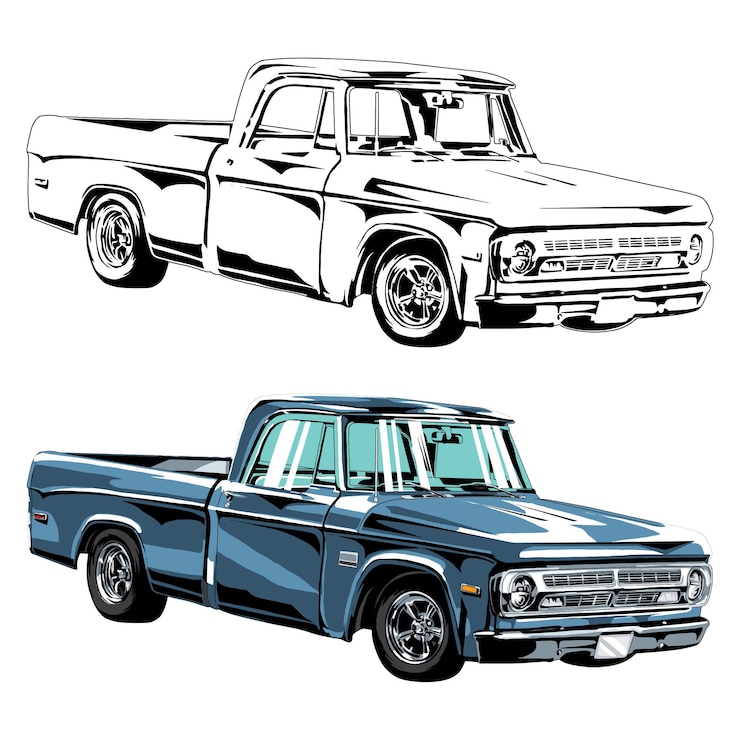 Vektor nákladní auto izolované na bílém pozadí. závodní auto. abstraktní silueta. kresba čarou. vektorová ilustrace.