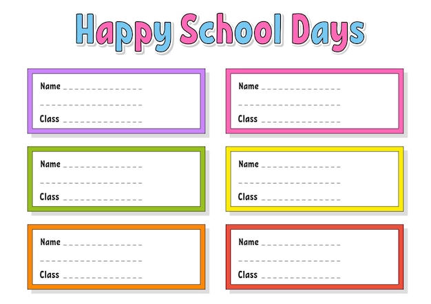 Name and class Back to school labels Set stickers for notebook Bright stickers Rectangular label