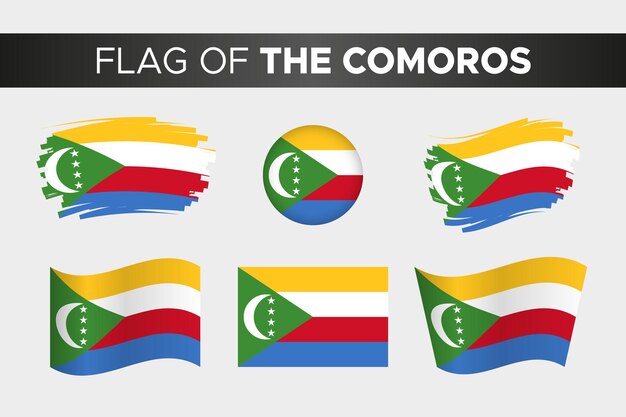National flag of the comoros in brush stroke wavy circle button style and flat design