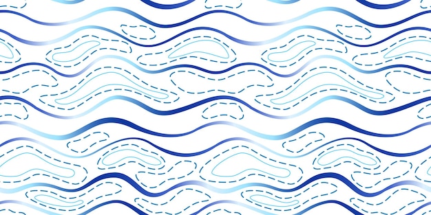Natural wavy seamless pattern Blue gradient waves on white background Sea water blue landscape
