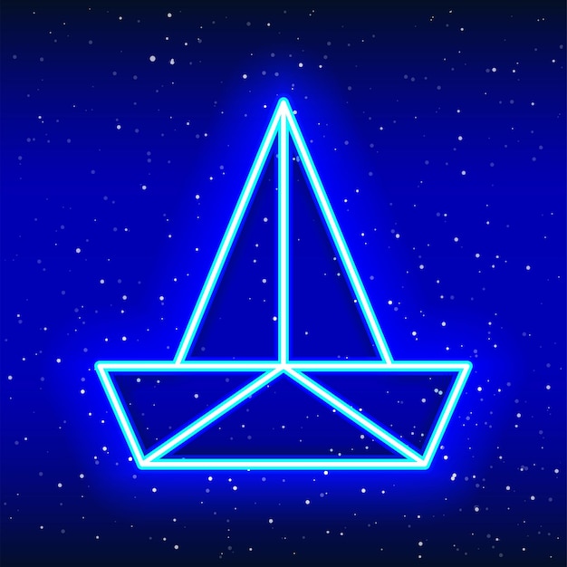 Neon blue origami ship Midnight blue The art of folding Neon linear ship design