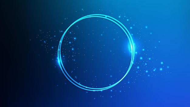 neon double circle frame with shining effects and sparkles