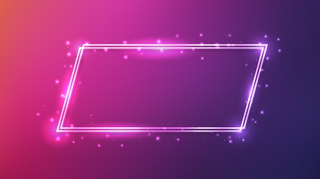 neon double quadrangle frame with shining effects and sparkles