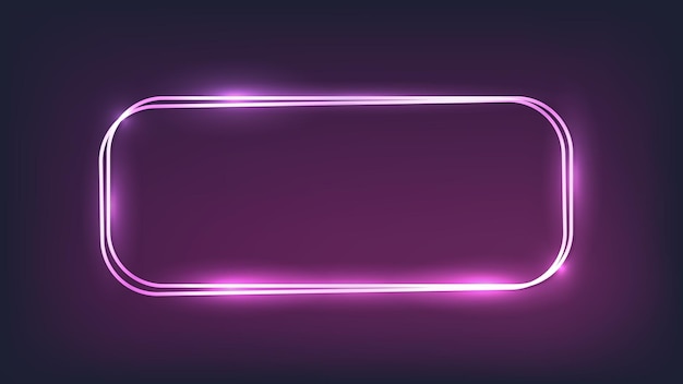 Neon double rounded rectangular frame with shining effects on dark background Empty glowing techno backdrop Vector illustration