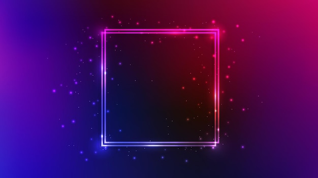 neon double square frame with shining effects and sparkles