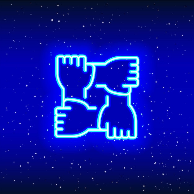 neon luminous hand elbow holding design linear team unity and success design