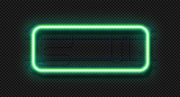 Neon rectangle lamp Realistic signboard template 3D light frame and wall mount Blank square form with copy space on transparent background Illuminated mockup vector place for text