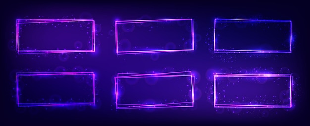 neon rectangular frame with shining effects and sparkles