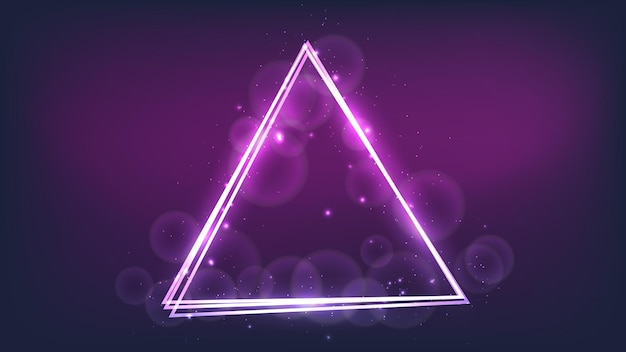Neon triangular frame with shining effects and sparkles
