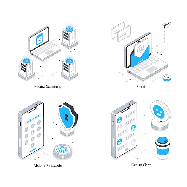 Network and Communication vector Isometric Illustration Eps 10 File Set 8