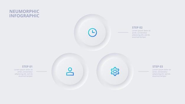 neumorphic circle elements for infographic template for cycle diagram graph presentation and chart skeuomorph concept with 3 options parts steps or processes