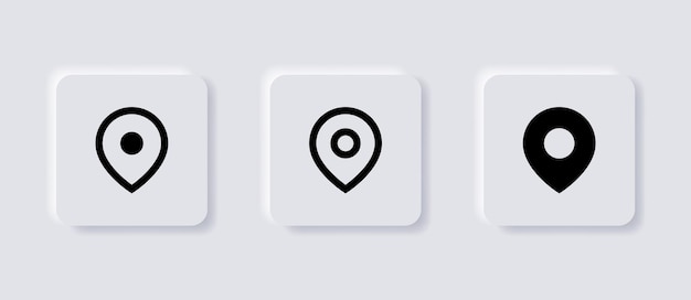 Neumorphic pin location icon map pointer symbol ui ux app web in white neumorphism buttons