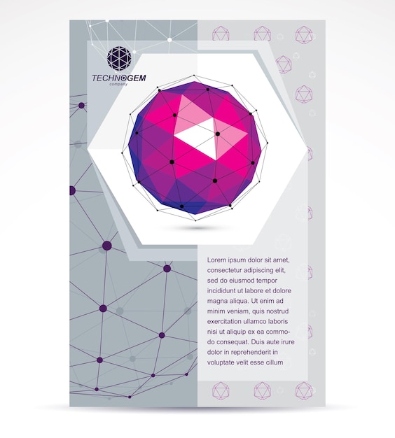 New technology theme booklet cover design, front page. Abstract three-dimensional colorful shape, vector design element.