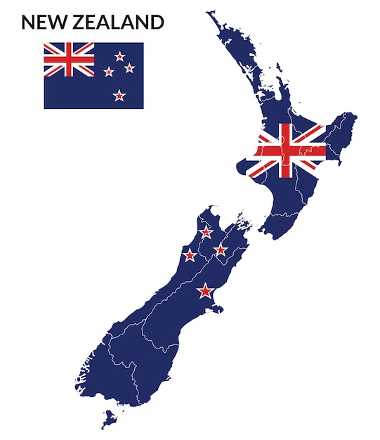 New Zealand map Map of New Zealand with New Zealand flag