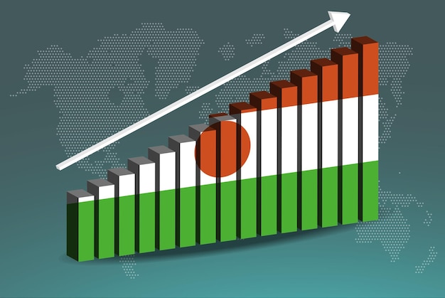 Nigeria 3D bar chart graph vector upward rising arrow on data country statistics concept