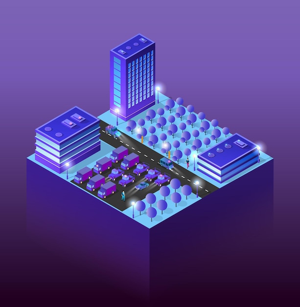 night city urban 3d illustration of neon