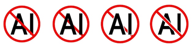 No AI sign Prohibition ai tools Set of icons Do not use AI tools Vector illustration