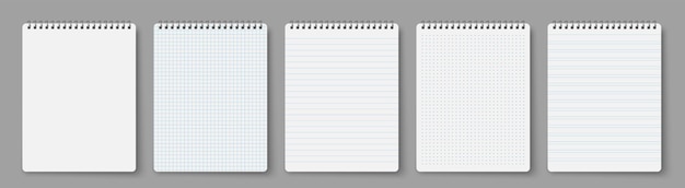 Notebook line squared dot. Diary template. Notepad empty page set. Vector blank white list mock up.