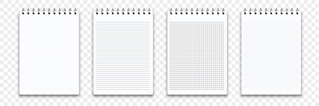 Notebook memo notepad templates.   note pad or diary line and square paper page with binder