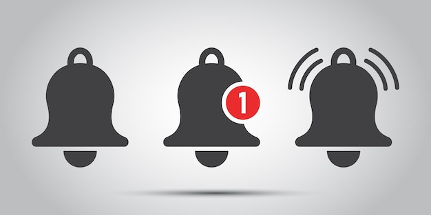 Notification bell icon set in flat style Incoming inbox message vector illustration on isolated background Ringing bell sign business concept