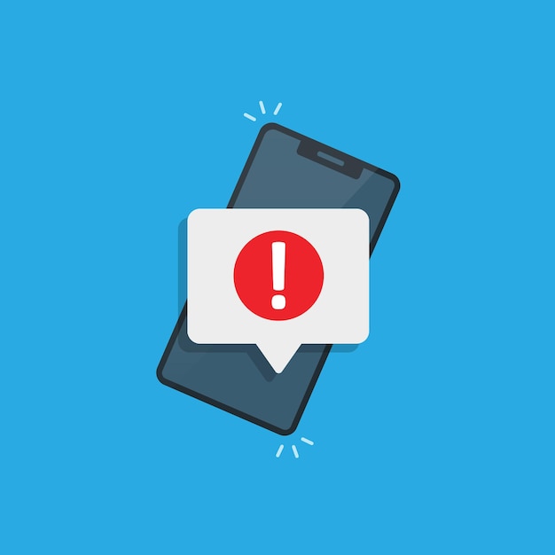 notification on the smartphone screen of an error exclamation pointstock vector illustration