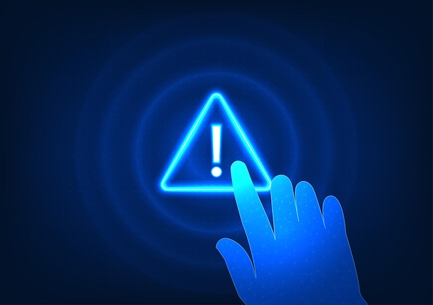 Notification technology The hand pressing the alert symbol indicates a system notification