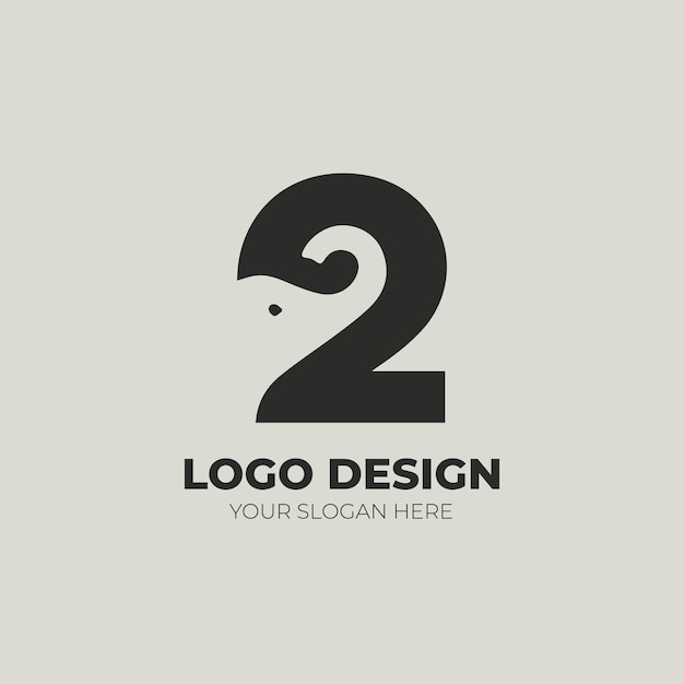 NUMBER 2 AND ELEPHENT MINIMALIST LOGO DESIGN