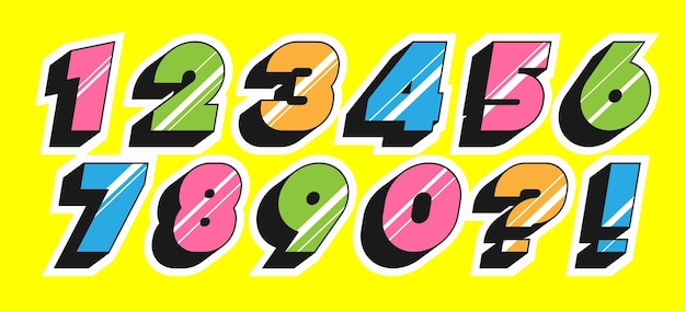Number set colorful 3d style modern typography