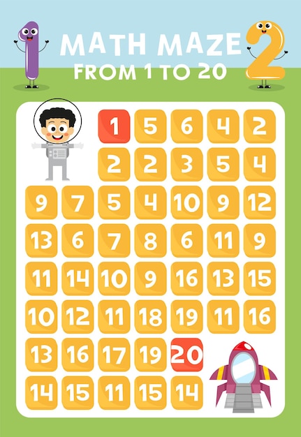 Numbers 1 to 20 maze game Math maze game for kids Numbers worksheet