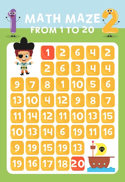 Numbers 1 to 20 maze game Math maze game for kids Numbers worksheet