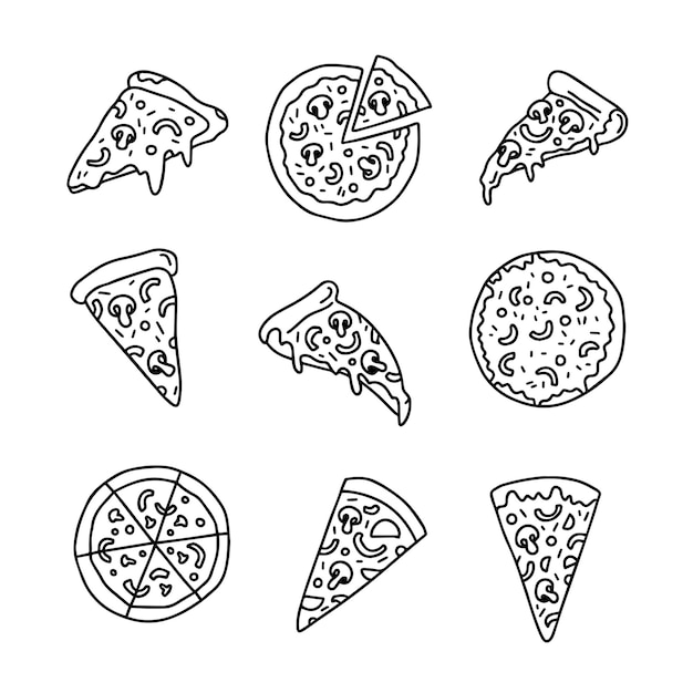 Obrys plátků pizzy celá pizza Vektorový jednoduchý styl čmáranice