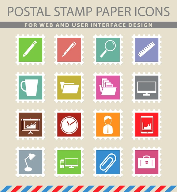 Office symbols on mail paper icons