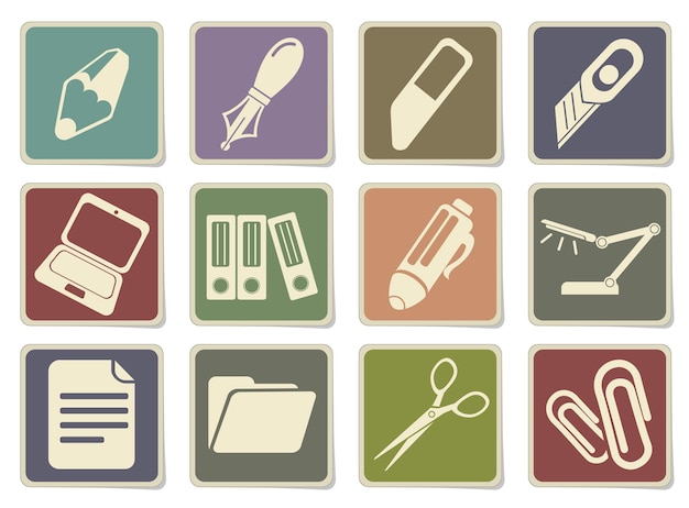office vector  icons on cardboard labels