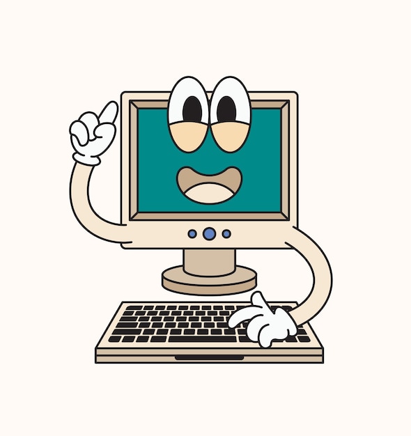 Old Computer cartoon character illustration
