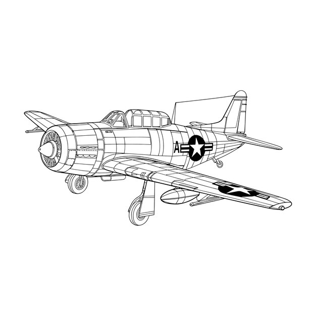 old fighter jet outline vector illustration