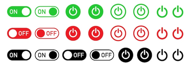 On off icon Green and red interface switch button concept Onoff icon set Power off Vector illustration
