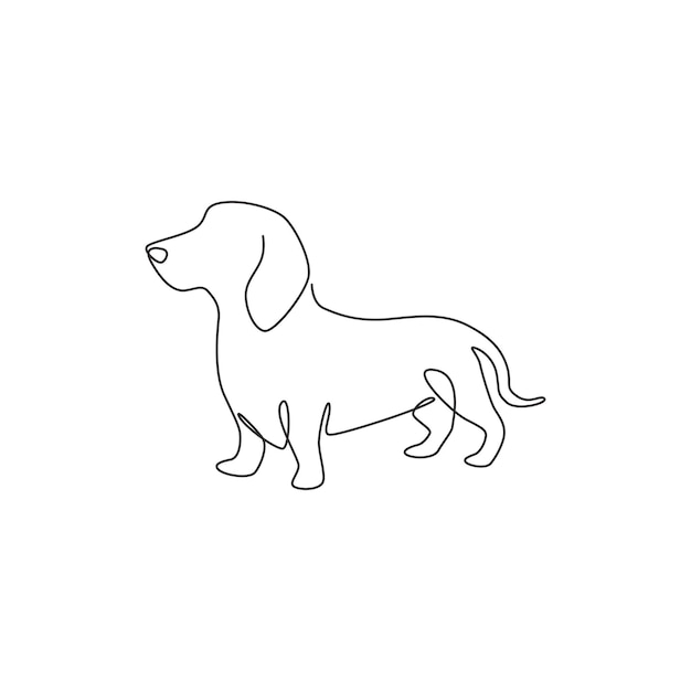 one continuous line drawing of adorable dachshund dog purebred dog icon design vector illustration