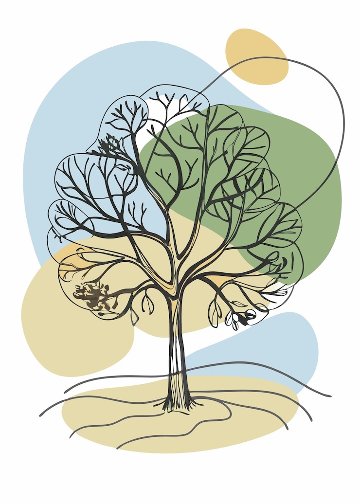 Vektor one line art of tree drawing abstract minimal continuous line art wall decor