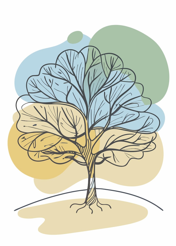 Vektor one line art of tree drawing abstract minimal continuous line art wall decor